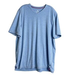 Tommy Bahama V Neck Short Sleeve T Shirt Mens XXL Blue Waffle Knit Preppy Travel